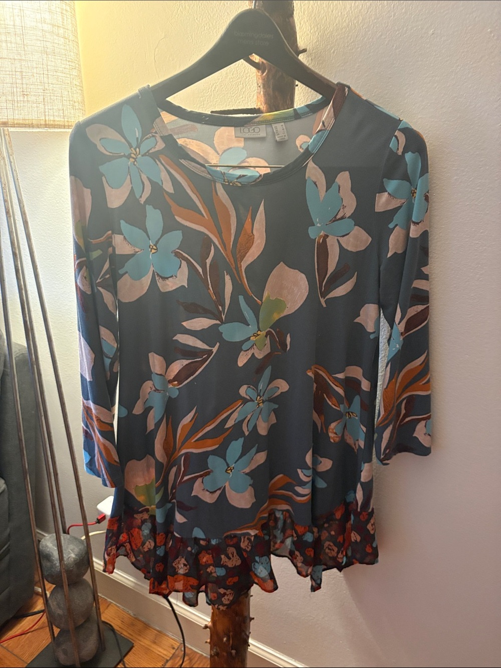 LOGO by Lori Goldstein Floral Ruffle-Hem Tunic in Teal and Turquoise